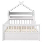 Letto a casetta in legno ModernLuxe per letto singolo/matrimoniale con testiera contenitore, struttura letto per bambini in pino massello con sponde di sicurezza