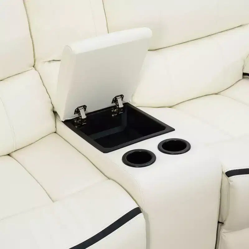 MAYEERTY električna ljubavna sofa s funkcijom nagiba, električna kožna fotelja za 2 osobe od prozračne kože s prostorom za pohranu i držačima za čaše za dnevni boravak, bijela