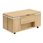 Multifunktionaler moderner Couchtisch mit Liftplatte, verborgenem Stauraum, 4 Hockern und Rollen – perfekt für moderne Wohnbereiche
