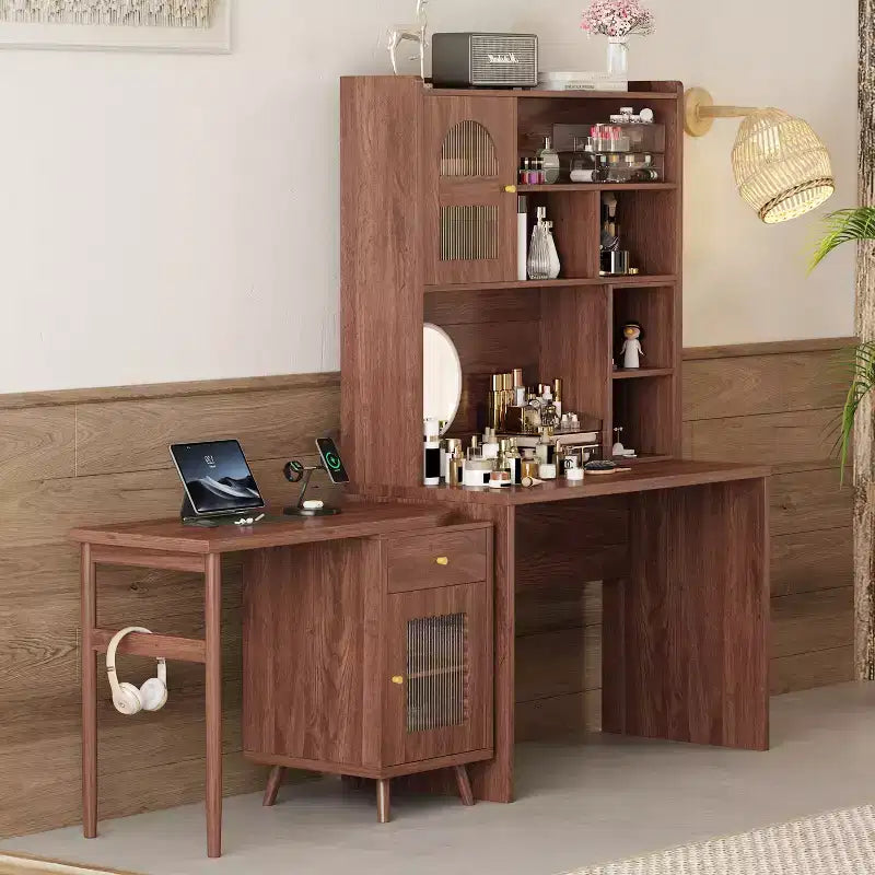 Okak moderner Schreibtisch aus Holz für das Homeoffice mit Tischplatte/Stuhl und Bücherregal, Stauraum-Schreibtisch für Jugendliche und Studierende zum Lernen und Arbeiten