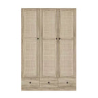 Famapy Rattan-Kleiderschrank mit 3 Schubladen, Schrank mit 3 atmungsaktiven Rattantüren, hoher Stauraumschrank im Landhausstil für das Schlafzimmer