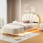2-teiliges Schlafzimmer-Set: LED-Polsterbett in voller Größe mit Stauraumhocker