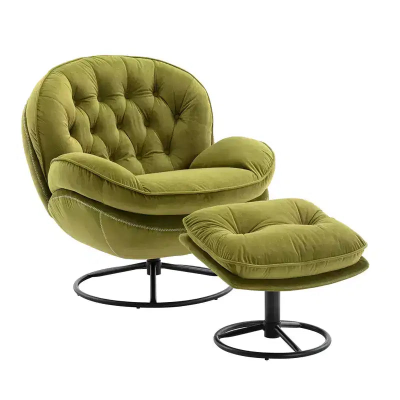 Okak fluwelen fauteuil met voetenbankje, moderne armloze woonkamerstoel in mid-centurystijl, zachte comfortabele stoel om tv te kijken en te gamen