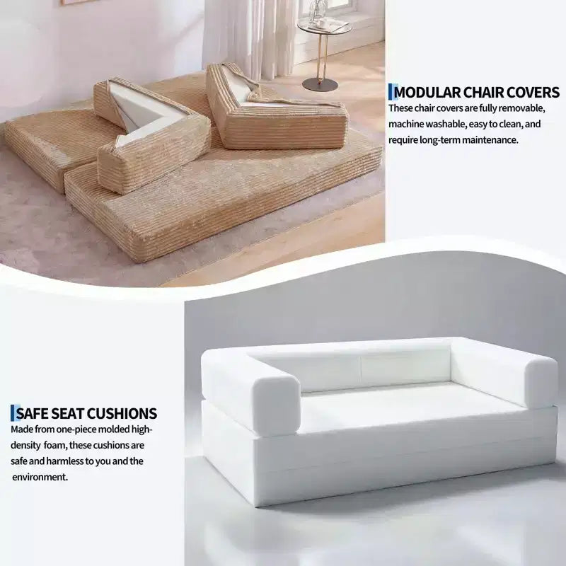80.7 5-in-1 Convertible Sleeper Sofa Bed 鈥?Corduroy, 1200 lbs, No Assembly