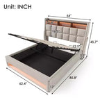 Letto matrimoniale queen size con contenitore idraulico, LED, USB, testiera imbottita, senza rete a doghe, facile da montare