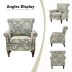 Araceli traditionele houten bloemenfauteuil met bekleding, hoge rugleuning en sierspijkerrand| ART OF LIVING DESIGNS