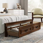 ModernLuxe Queen/King Size Platform Bed with Tall Headboard, Rustic Wood Bed Frame with 2 Drawers, LED Lights & USB Ports