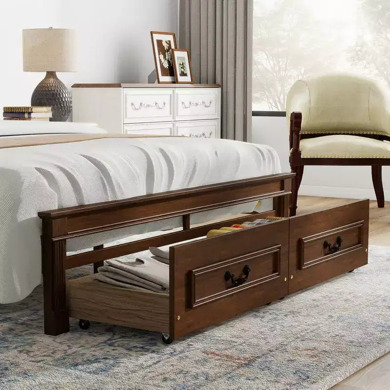 ModernLuxe Plattformbett in Queen-/King-Size mit hohem Kopfteil, rustikaler Bettrahmen aus Holz mit 2 Schubladen, LED-Leuchten und USB-Anschlüssen