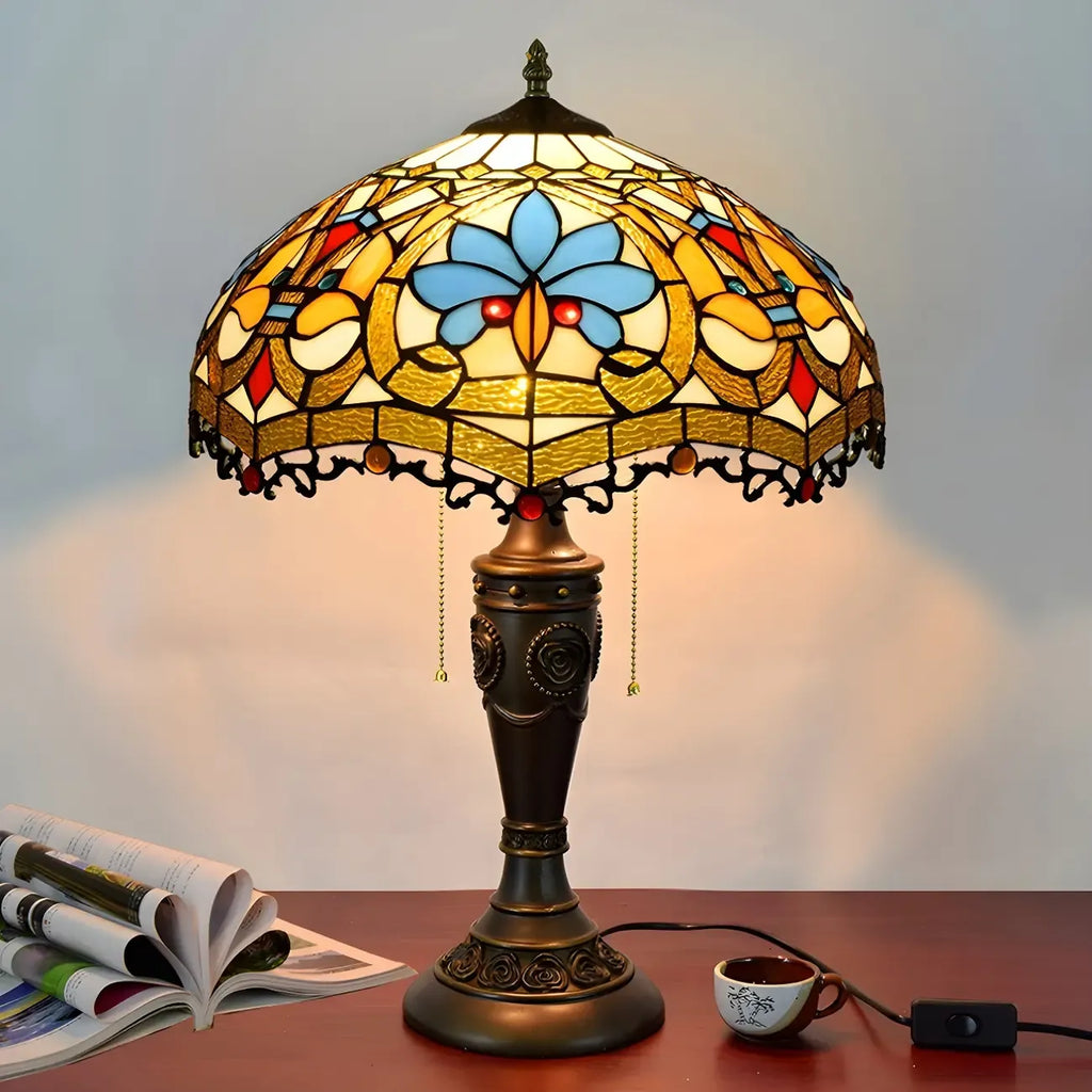 HomeyFad Vintage-Tischlampe mit 2 Leuchten, Edelstahlsockel und gläsernem Kuppelschirm