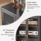 Bekrvio Metall-Mediaschrank, 4-stufiger Stereoschrank mit Glastüren und verstellbaren Einlegeböden, Audio-AV-Rack mit Kabelmanagement