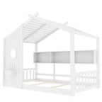 Huisvormig platformbed voor eenpersoonsbed/tweepersoonsbed, peuter-vloerbed, Montessori-kinderbed en speelhuisbed met opbergplank - ModernLuxe