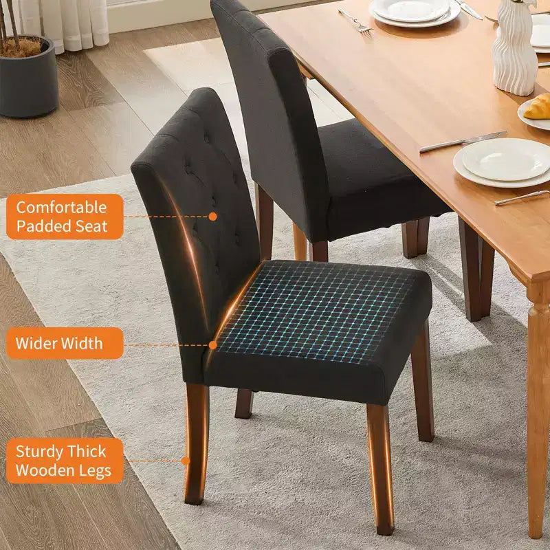 Parsons-eetkamerstoelen met knopen en capitonnering, set van 6 / 4 – gestoffeerde keukenstoelen met houten poten en gewatteerde zittingen – meubels voor woonkamer en keuken