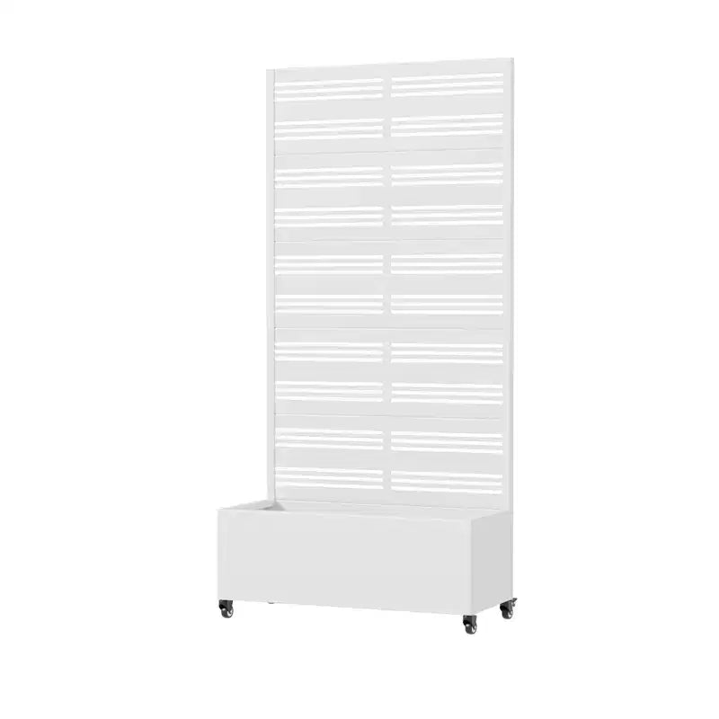 MAYEERTY Бяла правоъгълна саксия от ковано желязо с решетка (Harold Wide-Narrow B Louvered), 72x35x16, 5 части градински декор за вътрешна и външна употреба