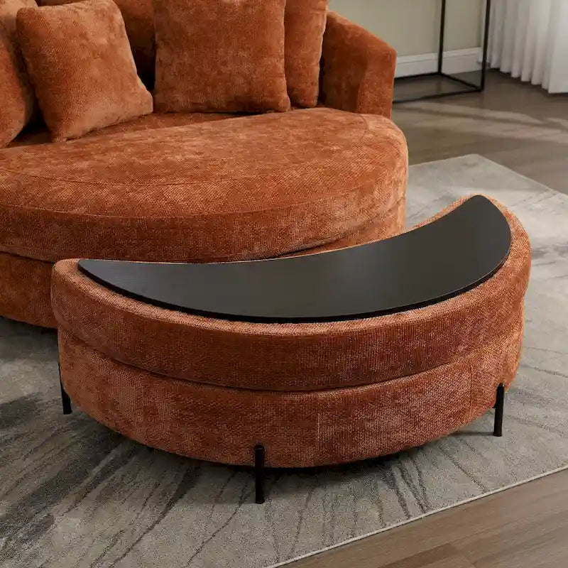Poltrona moderna rotonda a barile con 5 cuscini e pouf opzionale