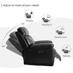Elektrisch verstellbares Sofa mit kabellosem Ladegerät, Leselicht, LED-Beleuchtung für das Wohnzimmer, Kunstleder, AC-/USB-Anschluss, Getränkehalter, Schwarz
