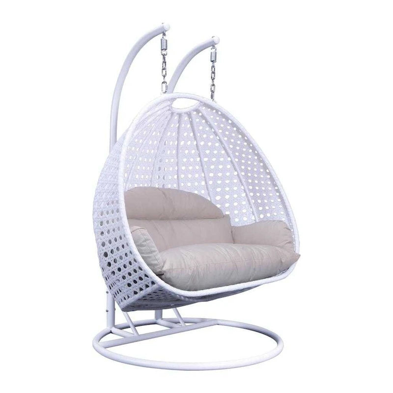Poltrona sospesa a uovo LeisureMod per 2 persone con supporto - Altalena da patio in rattan intrecciato per esterni/interni, chaise longue con cuscini