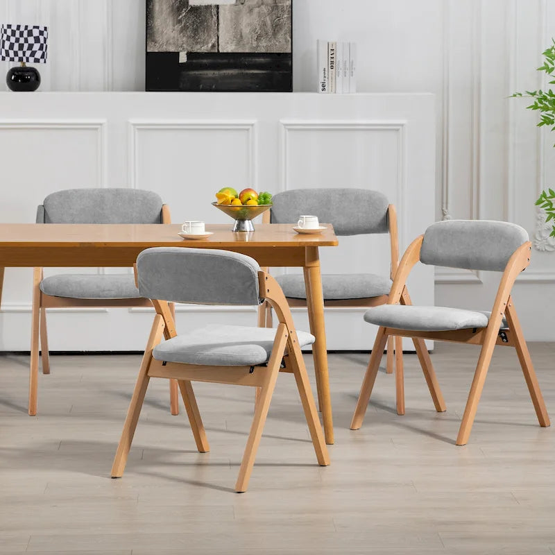 Sedie da pranzo pieghevoli impilabili in legno con sedute imbottite (set da 4)