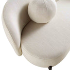 Divano curvo a 3 posti con cuscini sferici, misto lino beige