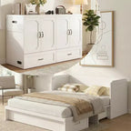 Mjkone Queen Size Convertible Murphy Cabinet Bed with Mattress, USB Charging, Storage Drawers