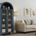 Tall Arched Storage Cabinet with Glass Doors, 5-Tier Display Bookcase with Adjustable Shelves for Kitchen or Living Room