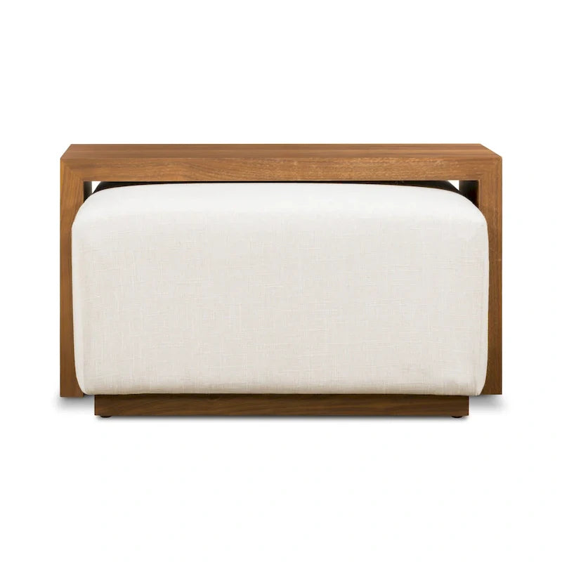 Pouf Jarmo Poly & Bark con tavolino regolabile in noce, vera pelle italiana pieno fiore