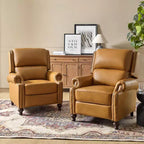 Set van 2 moderne Elisabete-fauteuils met hoge rugleuning van echt leer en vintage spijkerkopafwerking voor woonkamer en slaapkamer| ART OF LIVING DESIGNS