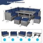 Costway 7-delige eethoek voor de patio van rotan, modulaire bank, fauteuil en voetenbank - Bekijk de details