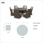 7-delige ronde eetset van rotan voor buiten op het terras, met kussens, van Moda Furnishings