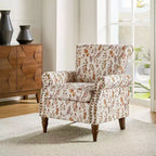 Araceli traditionele houten bloemenfauteuil met bekleding, hoge rugleuning en sierspijkerrand| ART OF LIVING DESIGNS