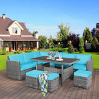 Costway 7-delige eethoek voor de patio van rotan, modulaire bank, fauteuil en voetenbank - Bekijk de details