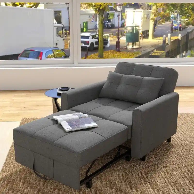 Poltrona letto estraibile 3-in-1, divano lounge imbottito trasformabile, regolabile e pieghevole