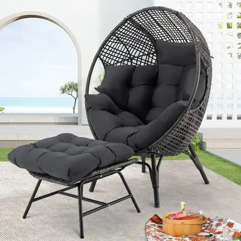 Sedia a uovo da interno FINCATI, sedia a uovo da esterno da 440 libbre, sedia a uovo oversize con pouf, sedia a uovo di lusso e confortevole con poggiapiedi