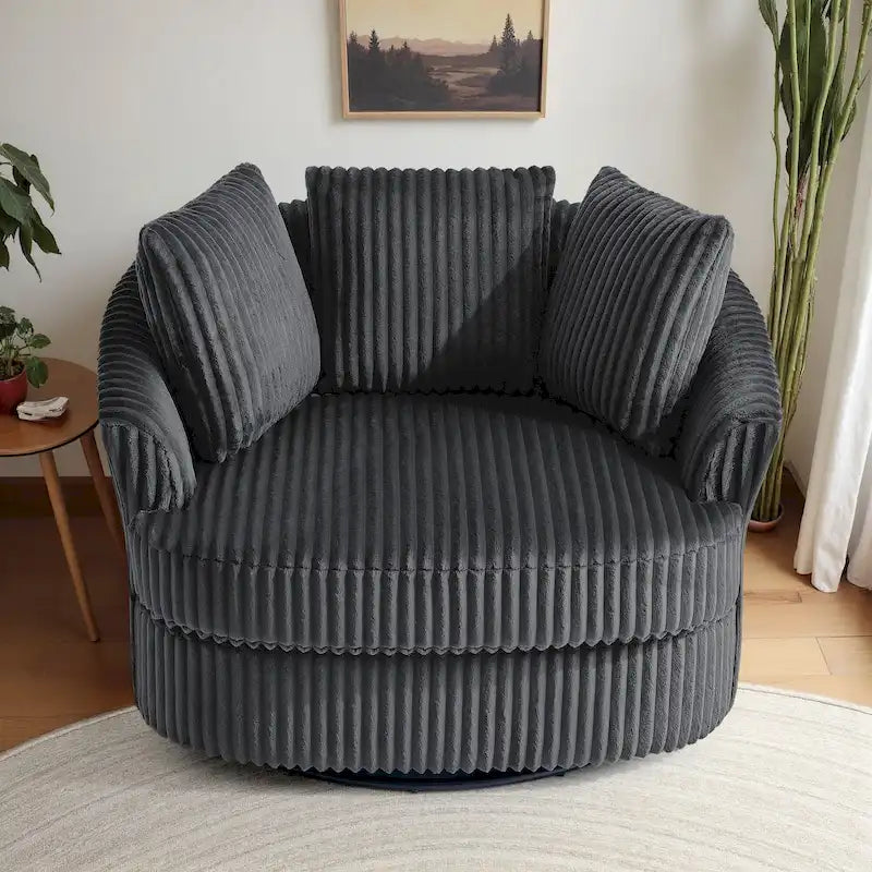 Extra grote 43 W pluche corduroy draaifauteuil met verzonken armleuningen en kuipvorm