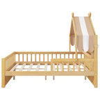 Letto a casetta in legno ModernLuxe per letto singolo/matrimoniale con testiera contenitore, struttura letto per bambini in pino massello con sponde di sicurezza