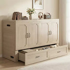Mjkone Queen Size Convertible Murphy Cabinet Bed with Mattress, USB Charging, Storage Drawers