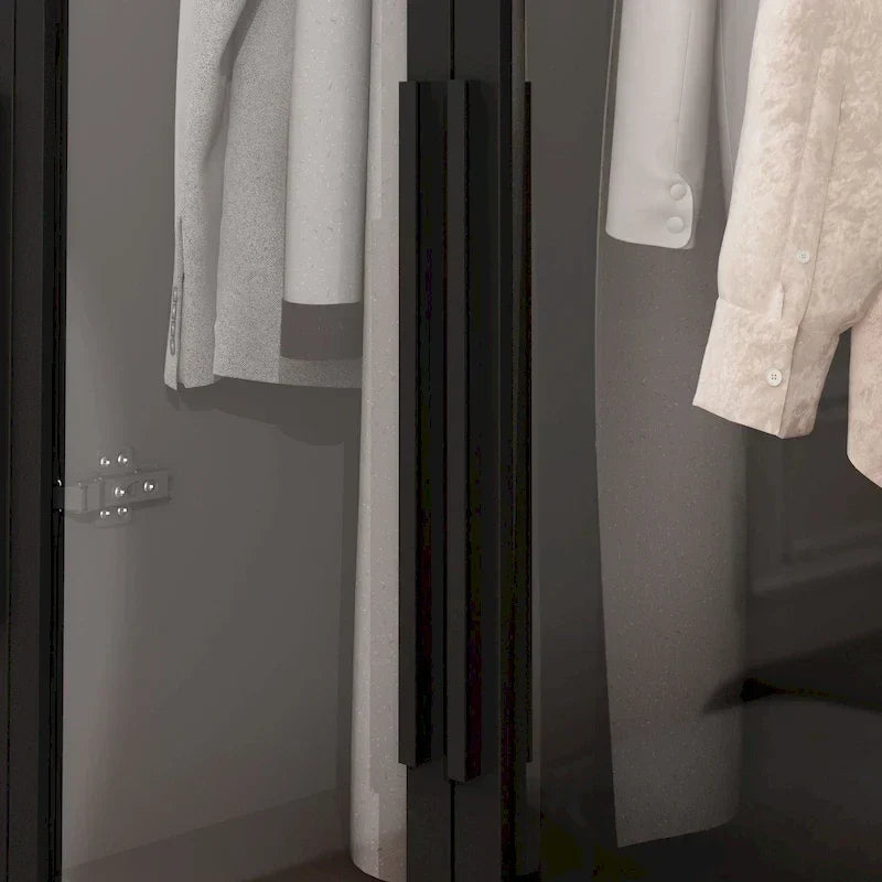 Armadio guardaroba largo 47.2 con luce LED, ante completamente in vetro e vani contenitori