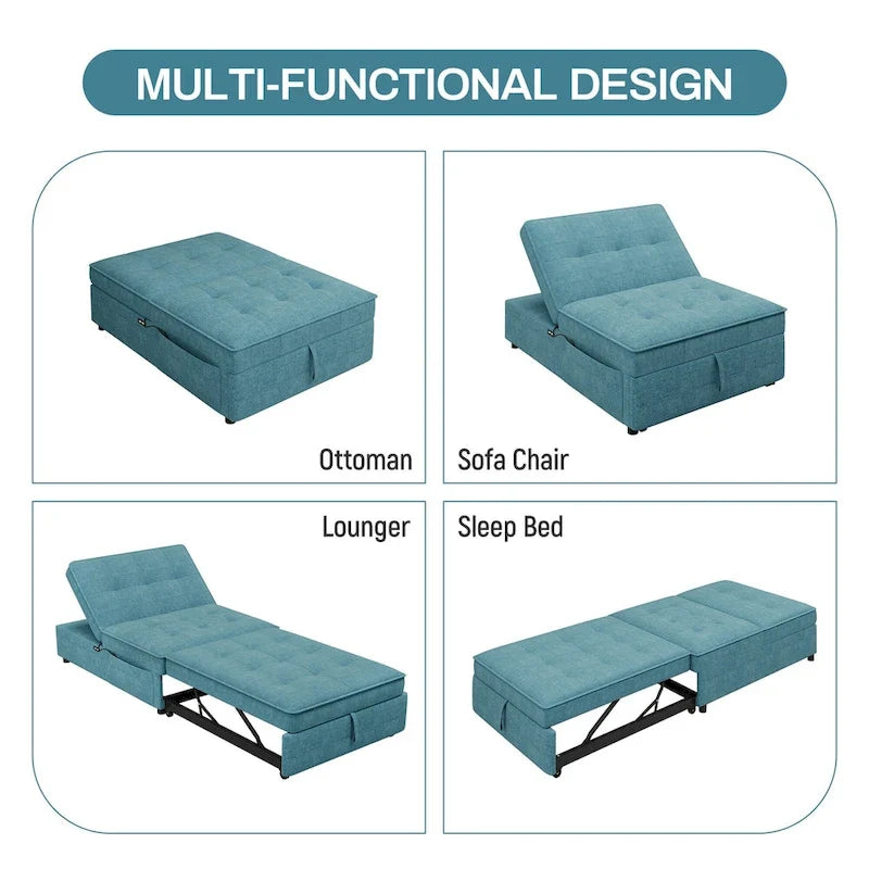 Divano letto in lino a 3 posti 4-in-1 da 72,5", con schienale regolabile su 5 livelli e tasca portaoggetti