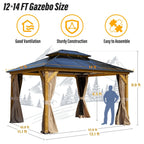 EROMMY Hardtop Gazebo,Outdoor Pergola with Double Roof & Netting & Curtains,Heavy Duty Canopy for Patio, Backyard, Pool party