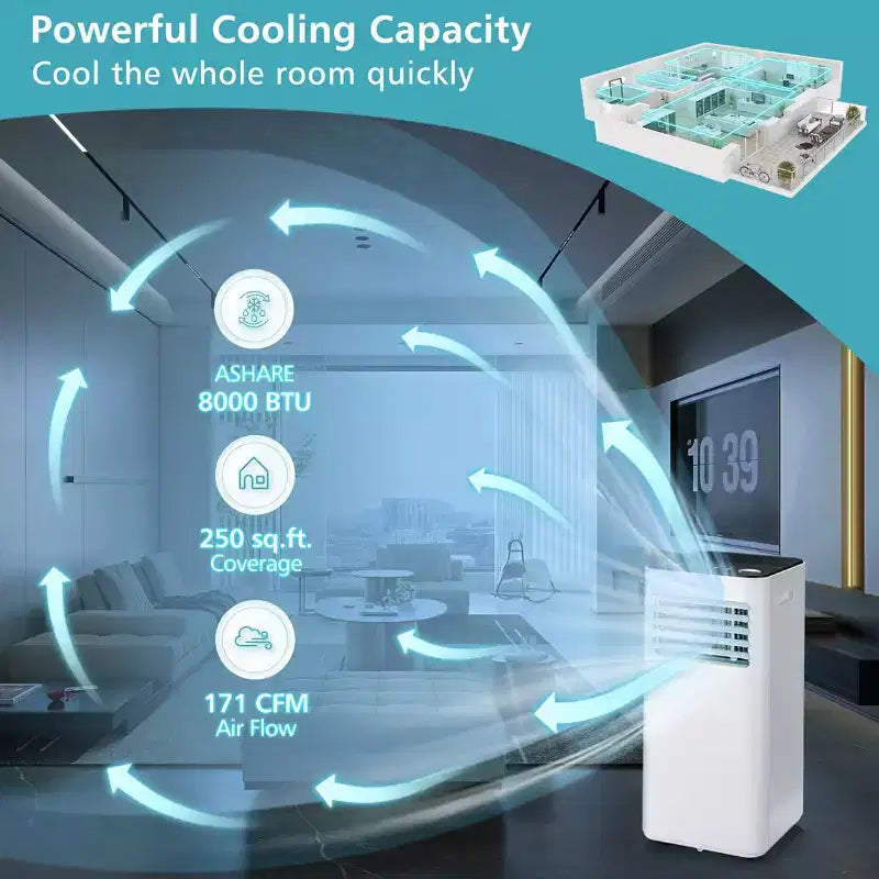 Costway draagbare airconditioner van 8000 BTU, 3-in-1-luchtkoeler met ventilator, ontvochtigings- en slaapmodus