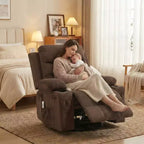 Poltrona reclinabile a dondolo girevole a 360° oversize con massaggio e calore - sedia lounge ergonomica con portabicchieri e tasche laterali per soggiorno e cameretta