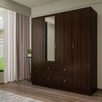 Hitow Kleiderschrank mit 2 großen Schubladen, mittlerem Hängeregal und Spiegel im minimalistischen Stil