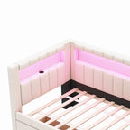 Gestoffeerd platformbed met USB-poorten en ledverlichting - bedframe voor tweepersoonsbed/twin-size met 2 opberglades - moderne slaapkamer