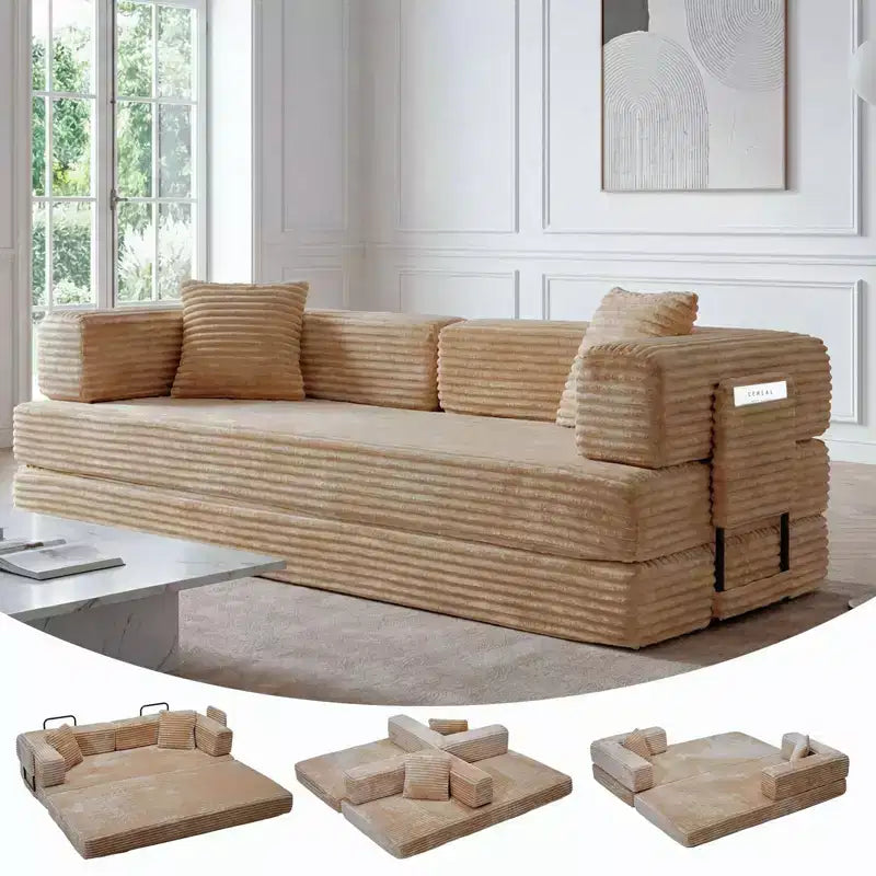 Divano letto trasformabile 5-in-1 da 80,7", in velluto a coste, portata di 1200 libbre, senza montaggio