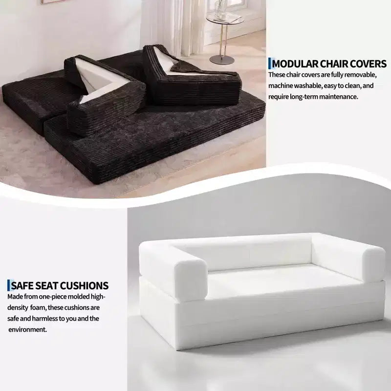 80.7 5-in-1 Convertible Sleeper Sofa Bed 鈥?Corduroy, 1200 lbs, No Assembly