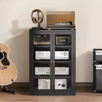 Bekrvio Metall-Mediaschrank, 4-stufiger Stereoschrank mit Glastüren und verstellbaren Einlegeböden, Audio-AV-Rack mit Kabelmanagement