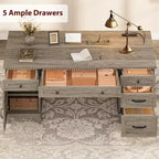 60 Executive Desk with Drawers, Home Office Desk with Charging Station, Wooden Computer Writing Desk for Study, Conference Table for Living Room