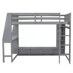 Whisen Wood Twin Size Gaming Loft Bed with Desk, Multi-storage Shelves, LED and a Hanging Clothes Rack
