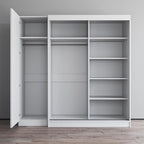 2-türiger Kleiderschrank mit Spiegel und Glasfront für 2 Personen (Grau/Schwarz/Weiß)
