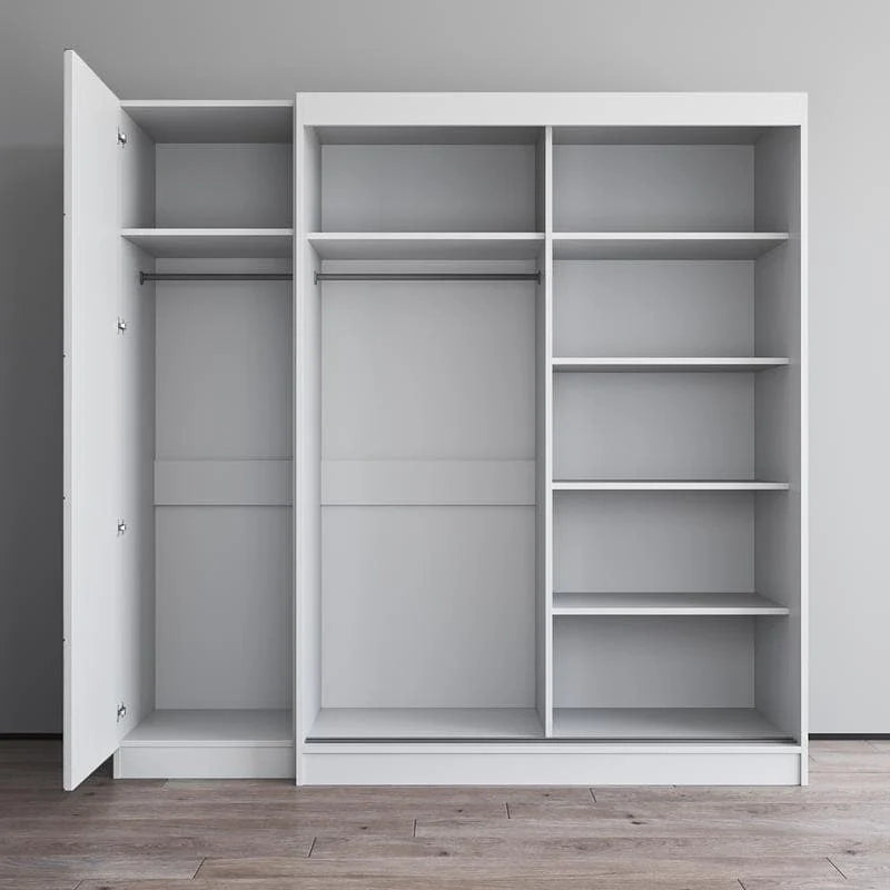 Armadio a 2 ante con specchio, frontale in vetro, per 2 persone (grigio / nero / bianco)