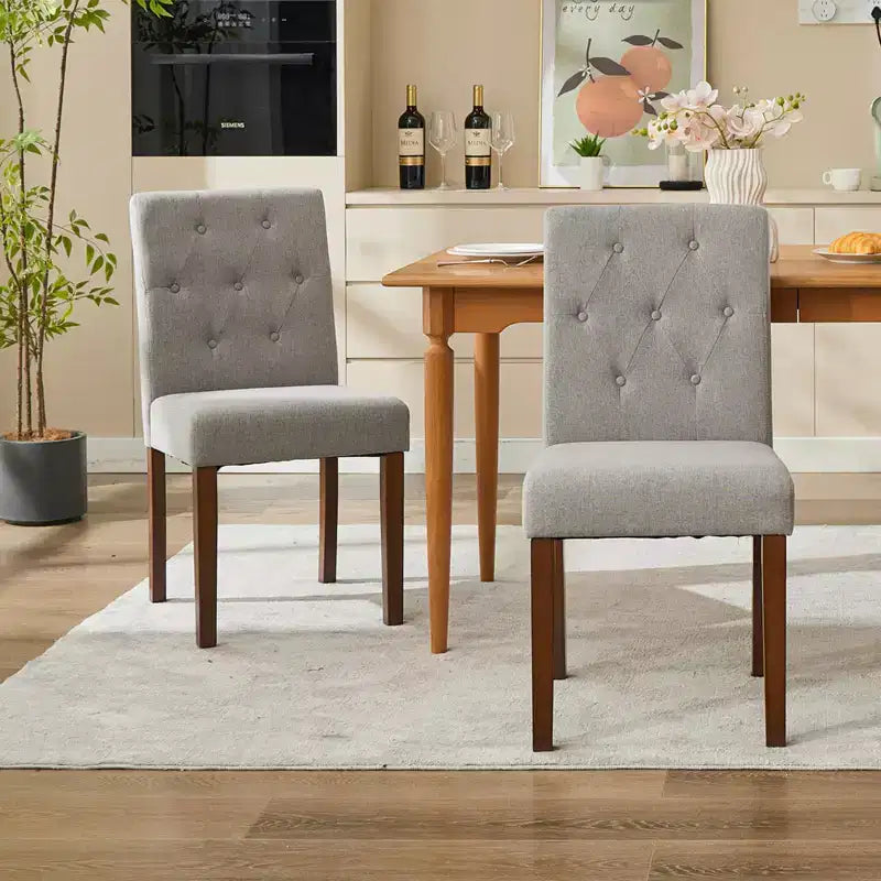 Parsons-eetkamerstoelen met knopen en capitonnering, set van 6 / 4 – gestoffeerde keukenstoelen met houten poten en gewatteerde zittingen – meubels voor woonkamer en keuken